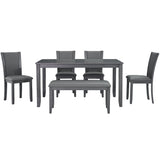 Modern 6 Piece Dining Table Set With Bench And Chairs For Dining Room Or Kitchen - Gray