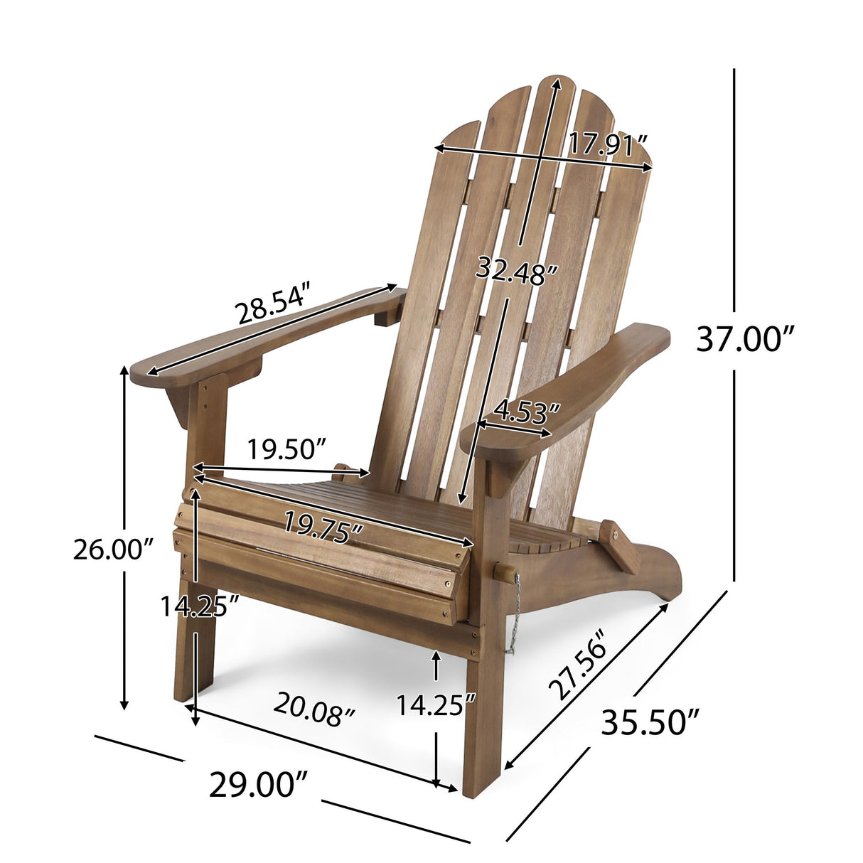 Aurascape - Outdoor Acacia Wood Foldable Adirondack Chair