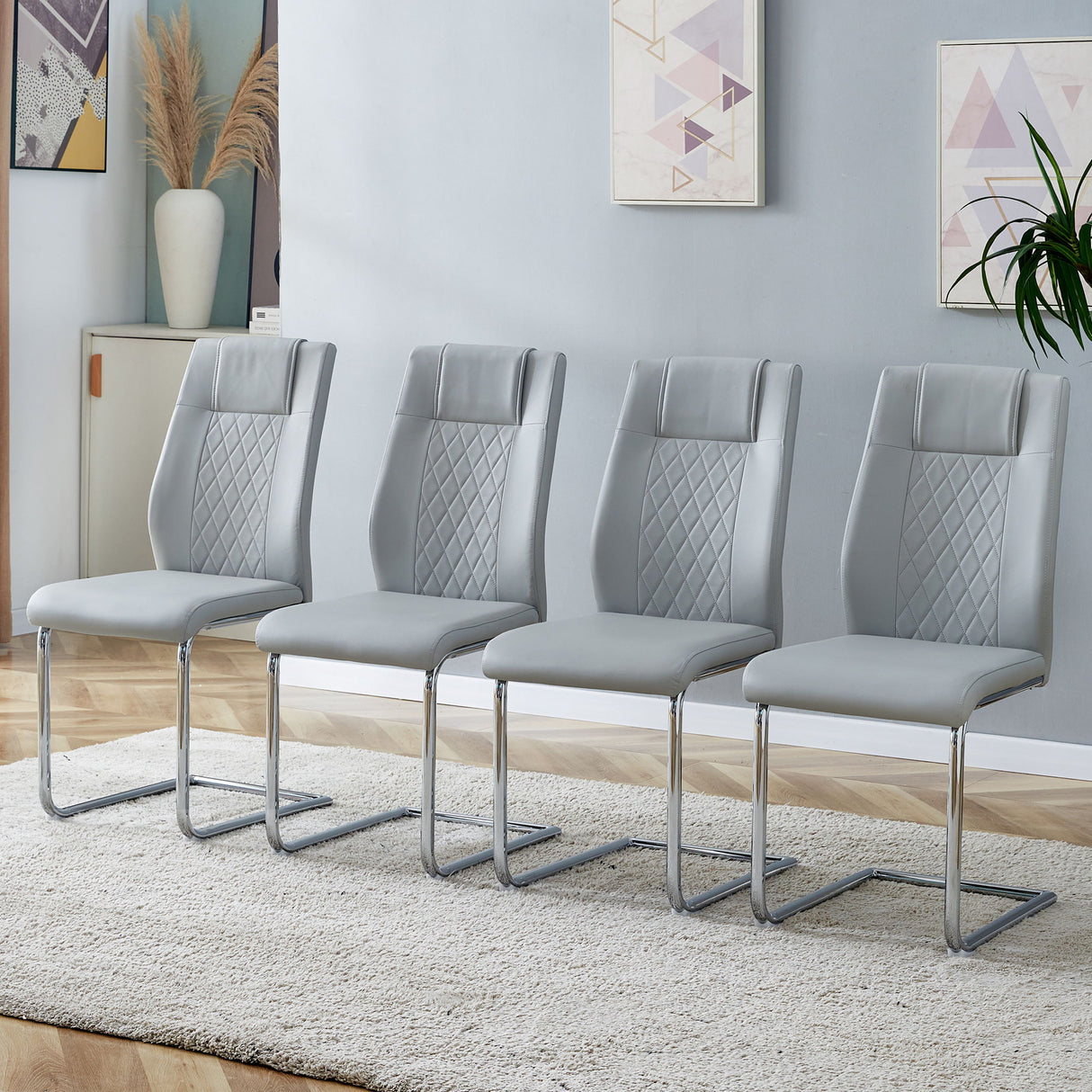 Modern Dining Chairs With Padded Seat, Metal Legs