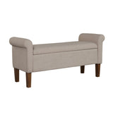 Upholstered Storage Bench With Rolled Armrests - Beige