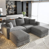 Deep Seat Convertible Sofa With Soft Pillows And Ottomans