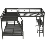 Twin Over Full Bunk Bed With Loft And Desk, L-Shaped Design For 3 Sleepers - Black