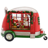 Christmas Plastic / Resin Camper With Mr & Mrs Santa Tea Time LED / Water Spinning / 2 Way Switch, 3*AA Required - Red