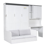 Multi Functional Murphy Bed With Sofa, Desk, And Storage Cabinet In, Full Size - White