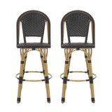 Outdoor Rattan And Aluminum French Barstools (Set of 2)