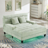 Chaise Bed Lounge Sofa Chair With Adjustable Backrest And LED Light Strip - Green