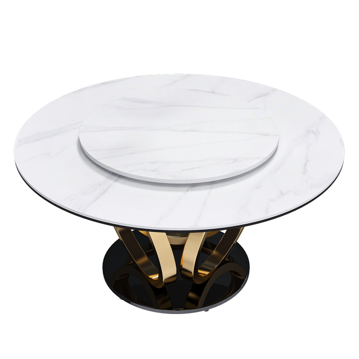 Round Dining Table With 360° Smooth Lazy Susan Stain / Heat - Gold / Black / White