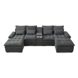U Shaped Sofa With Console And Cupholders, 6 Seat