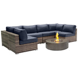 Outdoor 7 Piece Sectional Seating Group With Cushions And Fire Pit - Gray / Navy