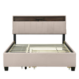 Upholstered Platform Bed With Storage Headboard, Trundle & 2 Drawers And A Set Of Sockets & USB Ports