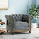 Fabric Upholstered Club Chair With Scrolled Tuxedo Arms
