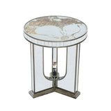 Round Table With Elegant Foral Design And Mirrored