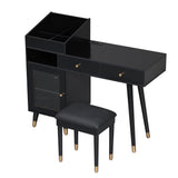 Modern Makeup Vanity Desk With Drawers Cabinet & Charging Port Engineered Wood Space Saving Design For Small Places - Black
