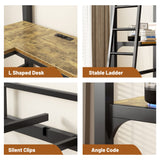 Twin Metal Loft Bed With L - Shaped Desk, Charging Station Loft Bed Frame Twin Size, Safety Guard & Ladder, No Box Spring Needed - Black