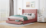 Storage Bed Velvet Upholstered Platform Bed With Wingback Headboard And A Big Drawer