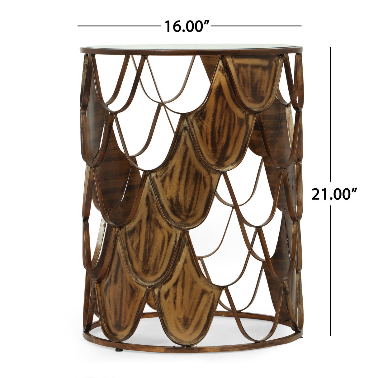 Boho Glam Pino Side Table With Fish Scale Design Tempered Glass Top - Brown