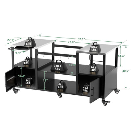 Outdoor Grill Table For Big Egg Style Bbq With Metal Grill Cart And Storage Box And Metal And Stainless Steel - Black / Silver
