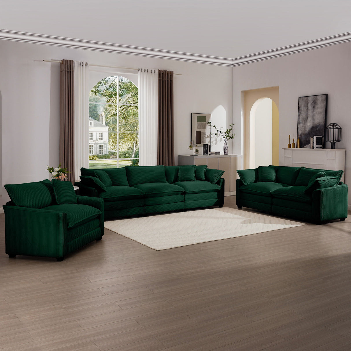 Elegant Corduroy Oversized Sectional Sofa Set With Deep Seats And Flexible Layout