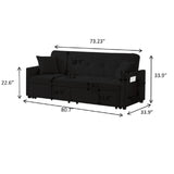 3 In 1 Convertible Sleeper Sofa Bed, Reclining Backrest, Pillows, Pockets