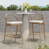 Outdoor Bar Height Metal Frame Counter Stools With Scallop Shaped Backrest & Water Resistant Cushions