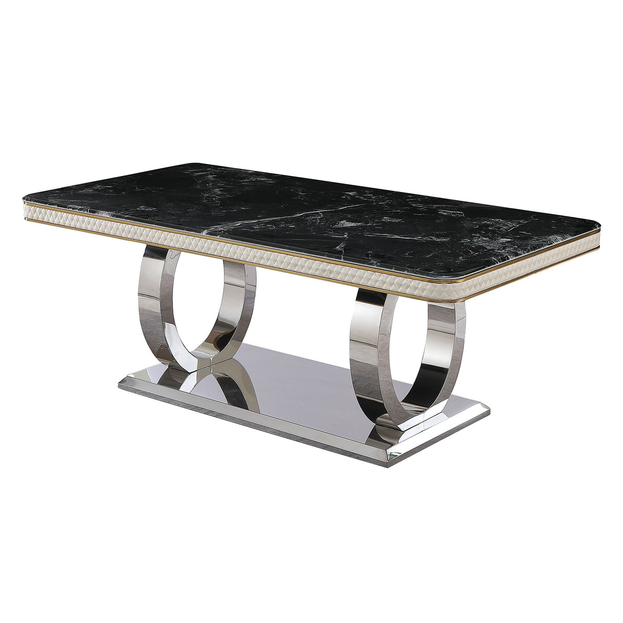 Luxury Modern Dining Table With 6 Chairs Marble Top Titanium Plated Base - Black