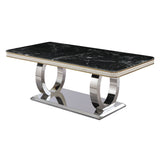 Luxury Modern Dining Table With 6 Chairs Marble Top Titanium Plated Base - Black