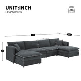 Chenille Modular Sectional Sofa, U Shaped Cloud Couch Set With Double Cushions, 6 Seat Sleeper Sofa Bed With Ottomans, Oversized Indoor Furniture For Living Room