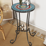 Ceramic Tile And Iron Patio Side Table With Shelf