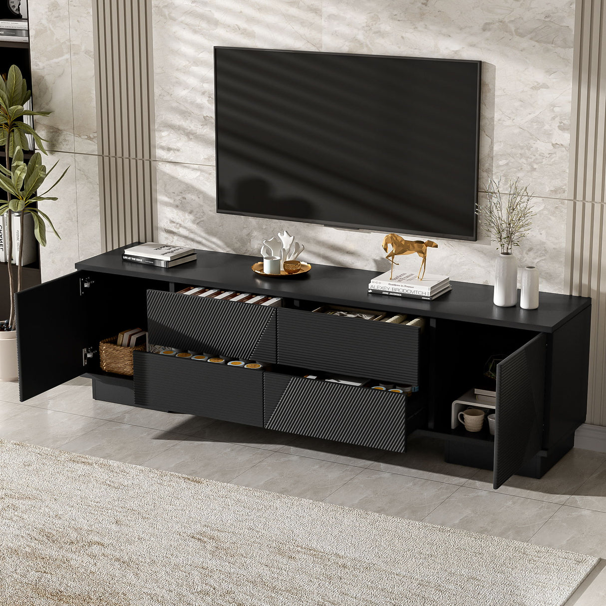Modern TV Stand With Storage Cabinets, 4 Drawers