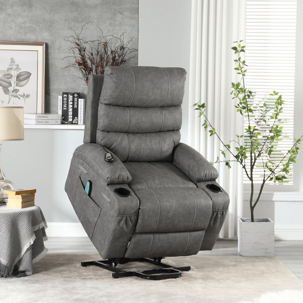 Large Size Electric Power Lift Recliner Chair Sofa With 8 Point Vibration Massage And Lumbar Heat