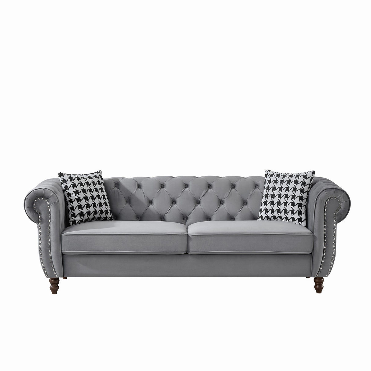 Chesterfield Velvet Upholstery Fabric Sofa With Roll Armrest & Nailhead