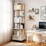 Rotating Bookshelf With Wheels And Drawer, 360° Spinning Design, Space Saving Storage