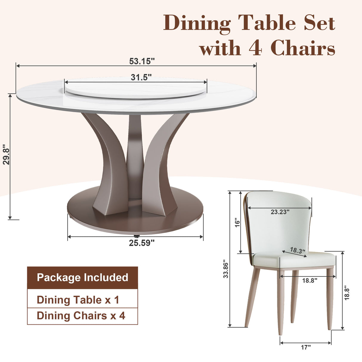 Table With Rotating Tray Scratch & Heat For Kitchen & Restaurant, 4 Chairs - White