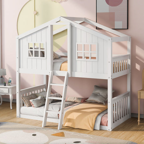 House Bunk Bed With Ladder, Wood Bed