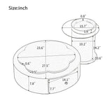 Modern Round Coffee Table (Set of 2), 360 Degree Rotatable Flower Shaped Top With 2 Drawers, Top Circle Side Table End Table With Glass For Living Room - Off White