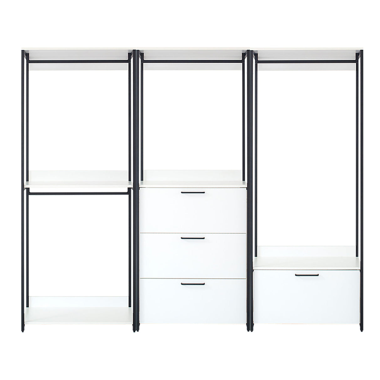 Fiona - Freestanding Walk In Wood Closet System, Metal Frame Melamine - White