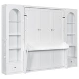 French Style Murphy Platform Bed With Shelf, Side Cabinets, Drawers And LED