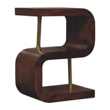 S Curve Brass Bedside Table - Dark Brown