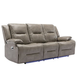 3 Seater Home Theater Recliner Manual Recliner Chair With A LED Light Strip Two Built-In Cup Holders For Living Room