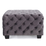 Modern Glam Ottoman With Velvet Upholstery And Button Tufted Design
