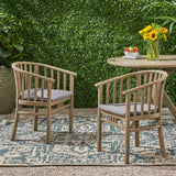 Outdoor Wooden Dining Chairs With Cushions (Set of 2)