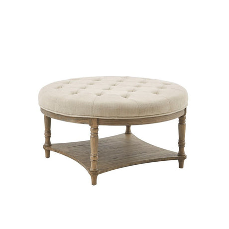 Cedric - Accent Ottoman With Tufted Top And Storage Shelf - Cream