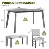 Rustic Farmhouse Dining Room Rectangular Table With 4 Upholstered Chairs And Bench