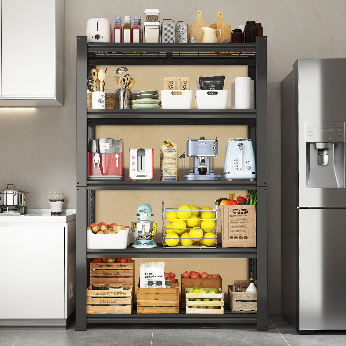 Heavy Duty 5 Tier Adjustable Metal Mesh Storage Rack With 2000 Lbs Capacity - Brushed Nickel