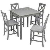 5 Piece Dining Table Set, Wooden Dining Square Table Set For 4