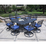 Square 8 Person 64" Long Aluminum Dining Set With Cushions