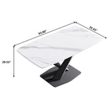 63" Modern Artificial Stone Dining Table, 6 People - White / Black