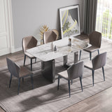 Curved Leg Dining Table For 6 People - Antique White / Black