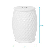 Glazed Ceramic Drum Stool Indoor / Outdoor Side Table Ceramic - White