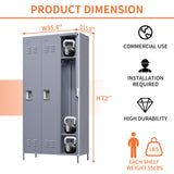3 Door Lockers With Lock For Home, Gym, Office, School, And Garage - Gray